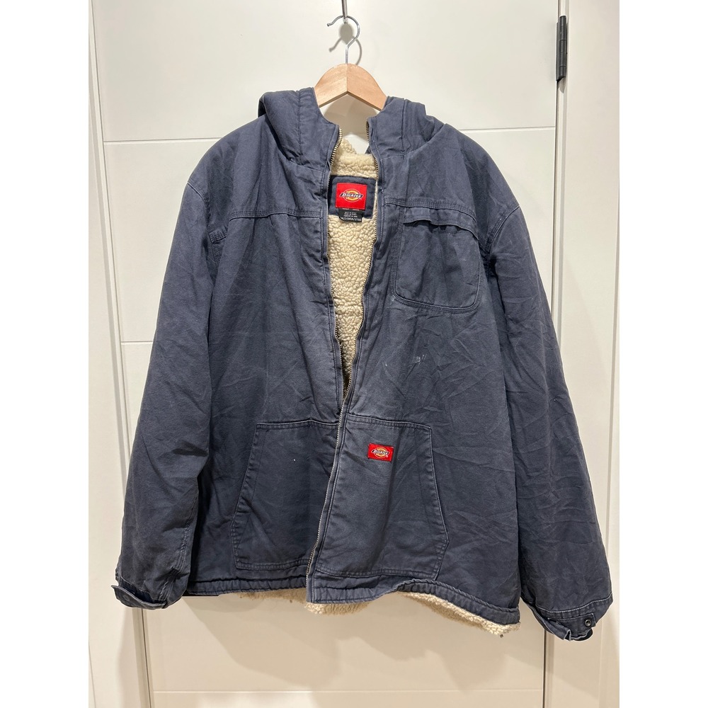 Dickies Mens Sherpa Lined Hooded Work Jacket Navy Blue 3XLT TJ350RYG Broken Zip